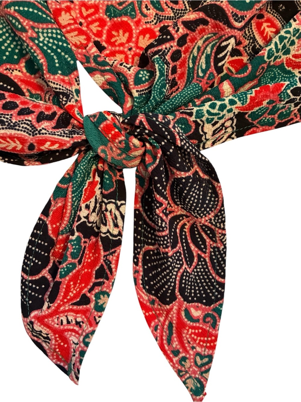 Floral Tie-Front Women’s Top in Teal and Coral - Picture 3 of 7